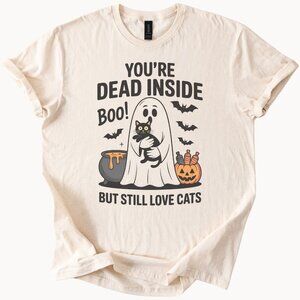 Dead Inside Boo Cat Halloween Shirt Funny Ghost Black Cat Lover Graphic Tee